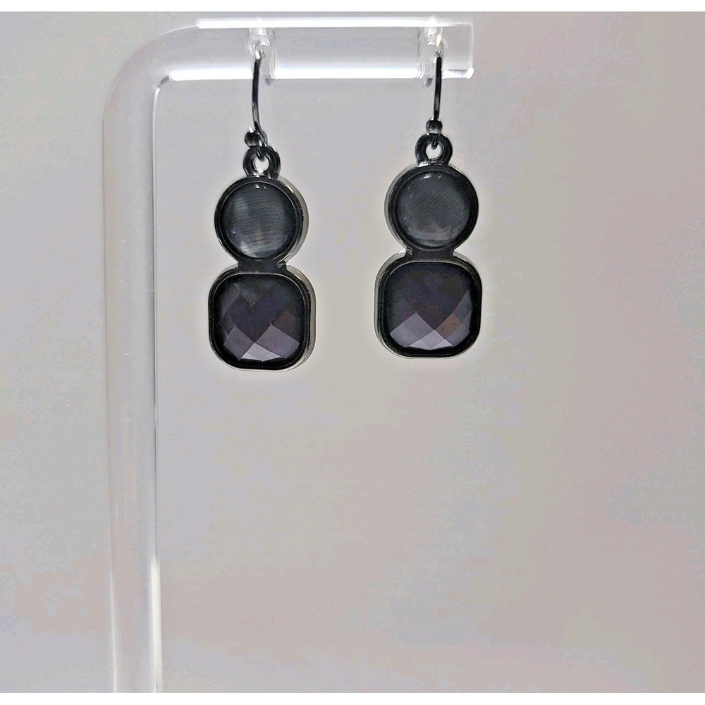 Black Purple Double Drop Dangle Earrings Womens Square Stone Fashion Party Dress